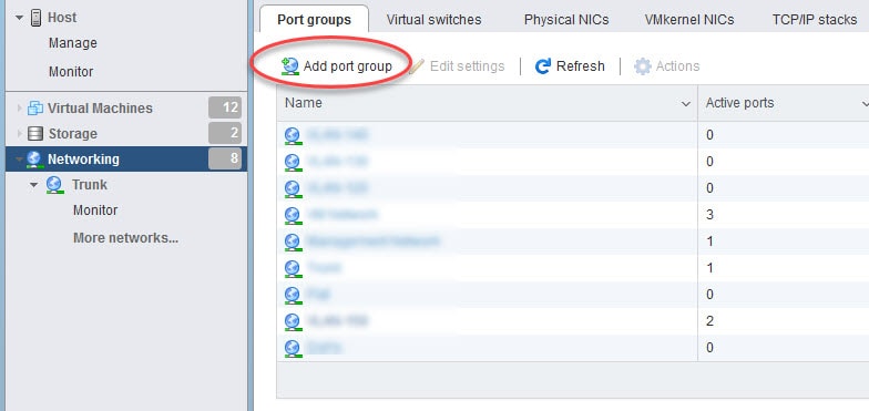 Vmware добавить port group