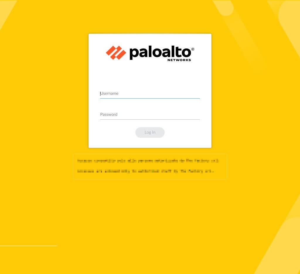 Palo Alto Login Page with no Username and Password